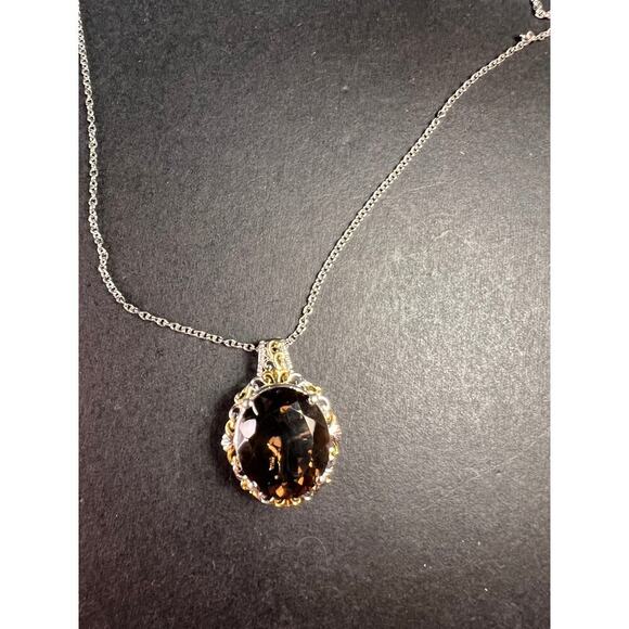 NEW Smoky Quartz pendant in platinum and YG over brass and stainless steel - Picture 6 of 12
